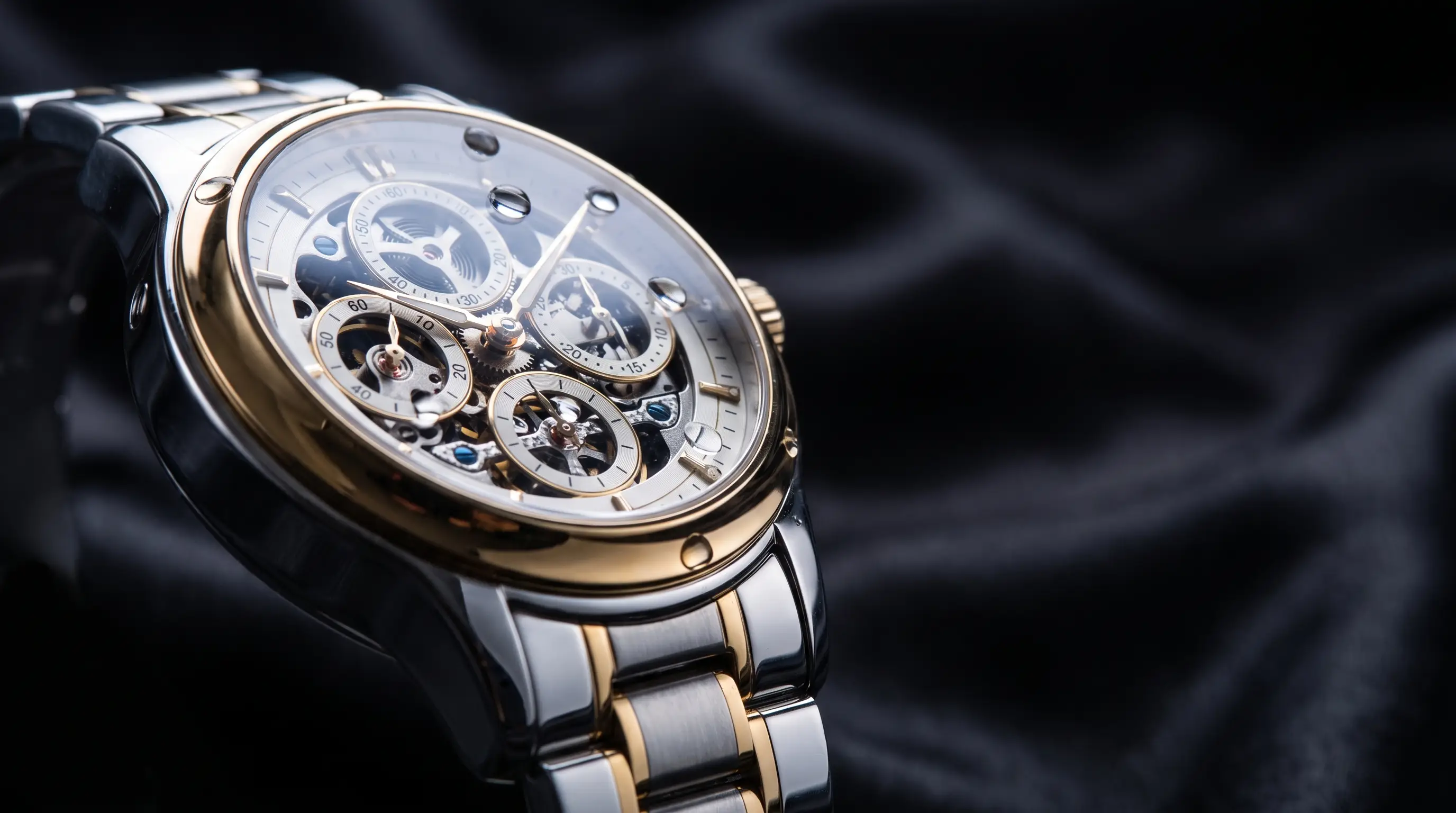 Luxury mechanical watch macro with steel and gold